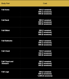 cost table laser hair removal